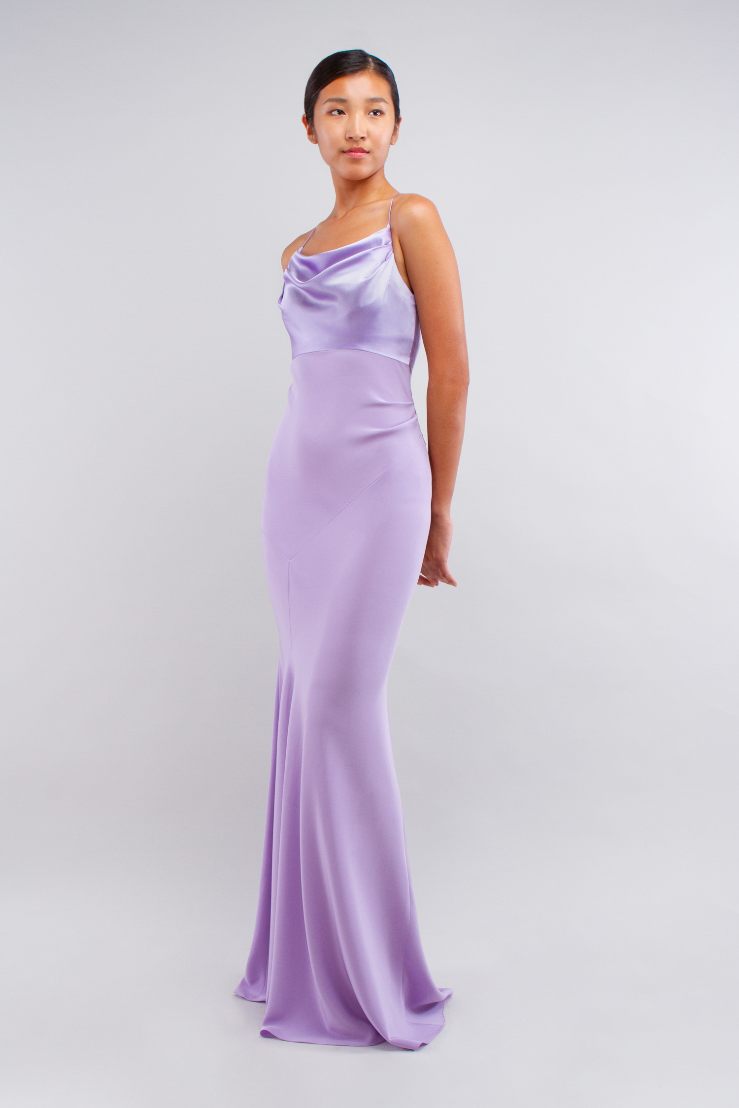 Spaguethi strapps style dress in purple silk and long - Believe Look 8 - Verdin New York