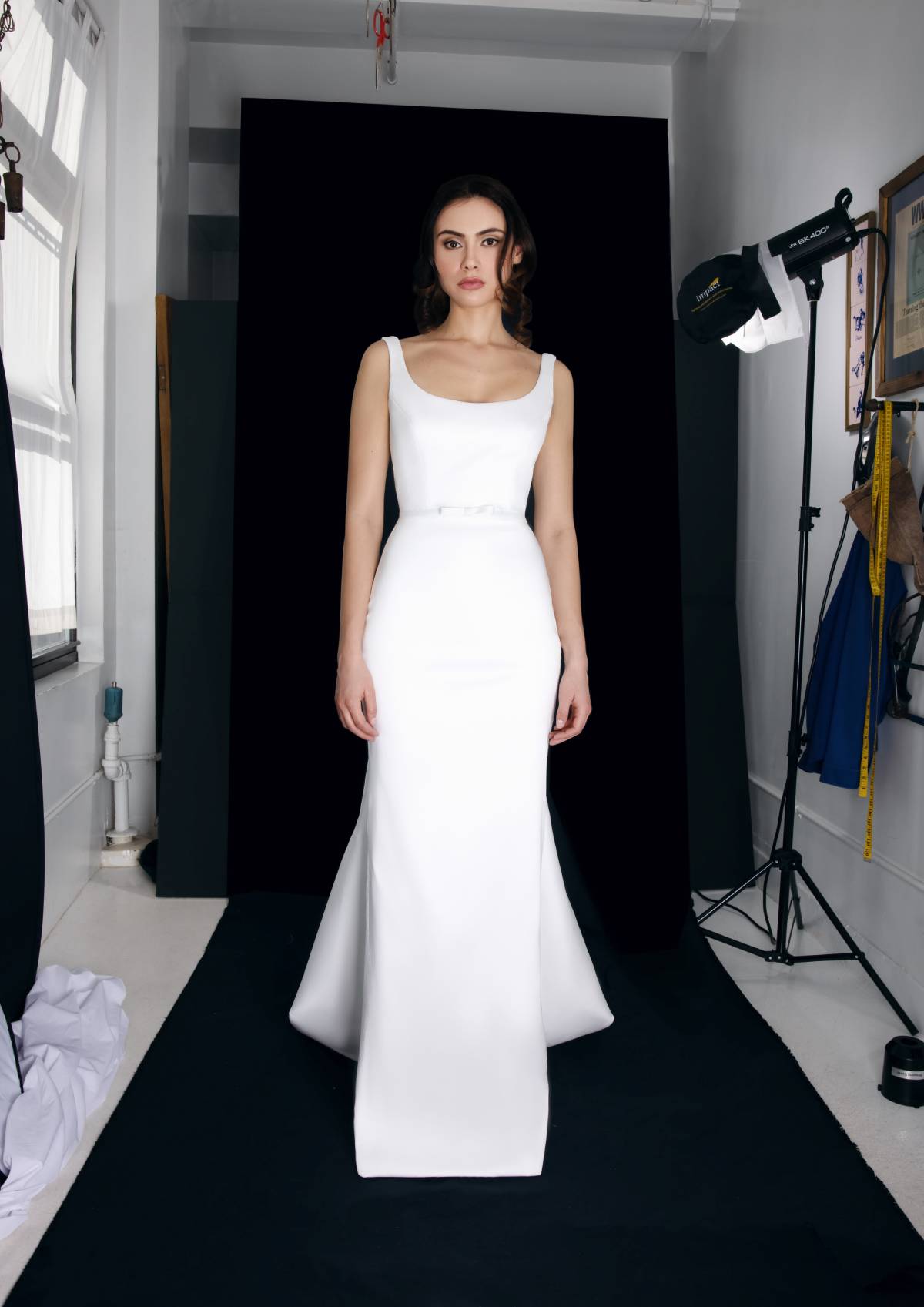 Bride Dress Model Valentina - Stretch mikado column gown with train - Verdin New York