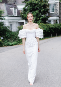 Bride Dress Model Caroline - Puffy sleeve with column skirt and back slit - Verdin New York