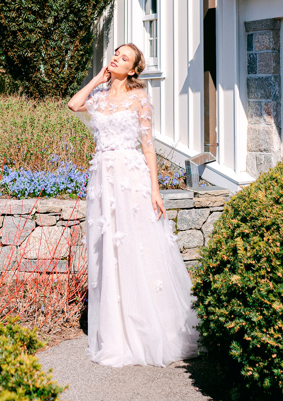 Wedding dress model Bliss- Wedding dress style strapless with a line gown with 3D hand embroidered flowers - Verdin New York