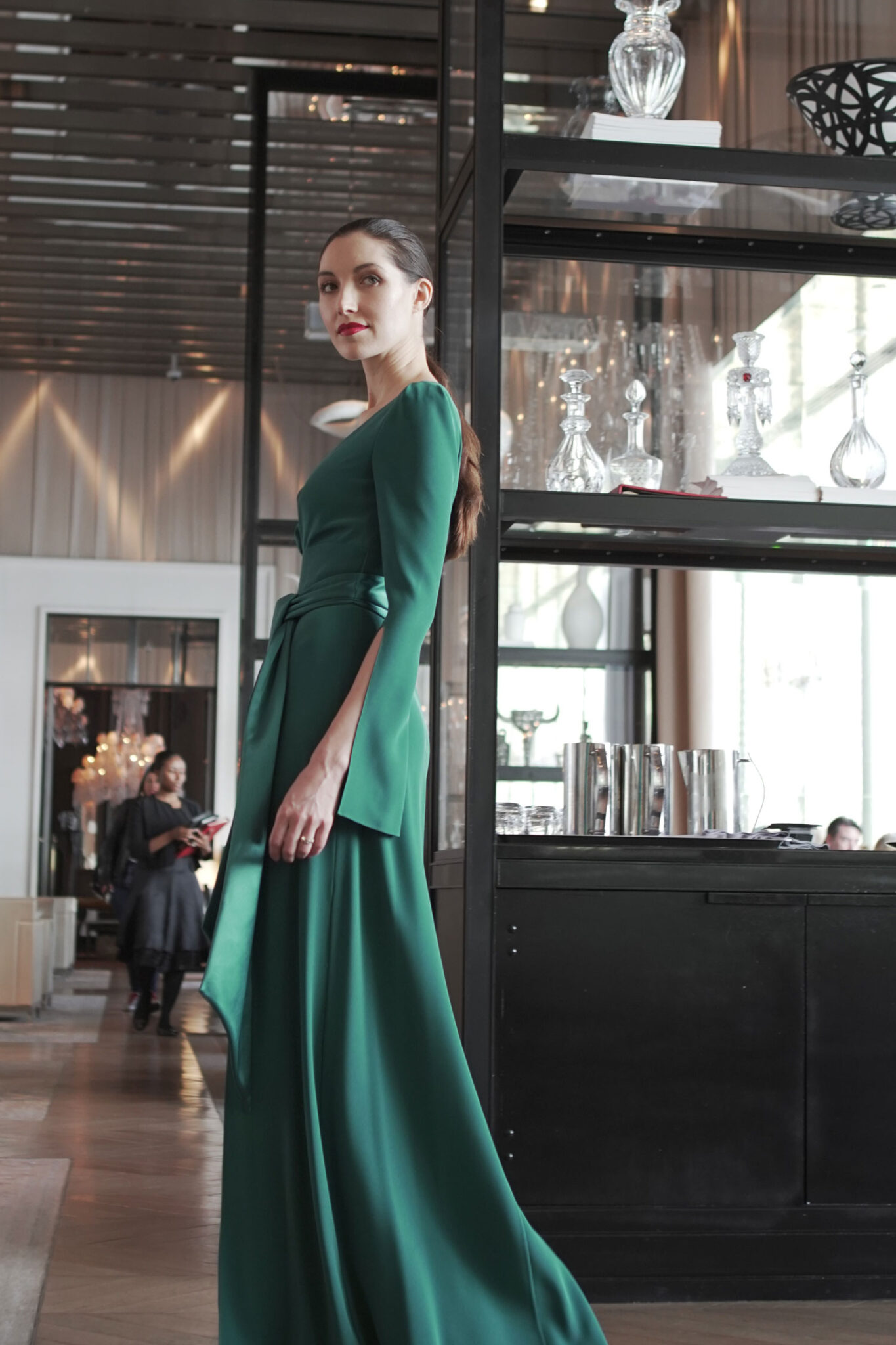 wrap style dress with long sleeves in green color - Fairytale collection - Look 1 - Verdin New york