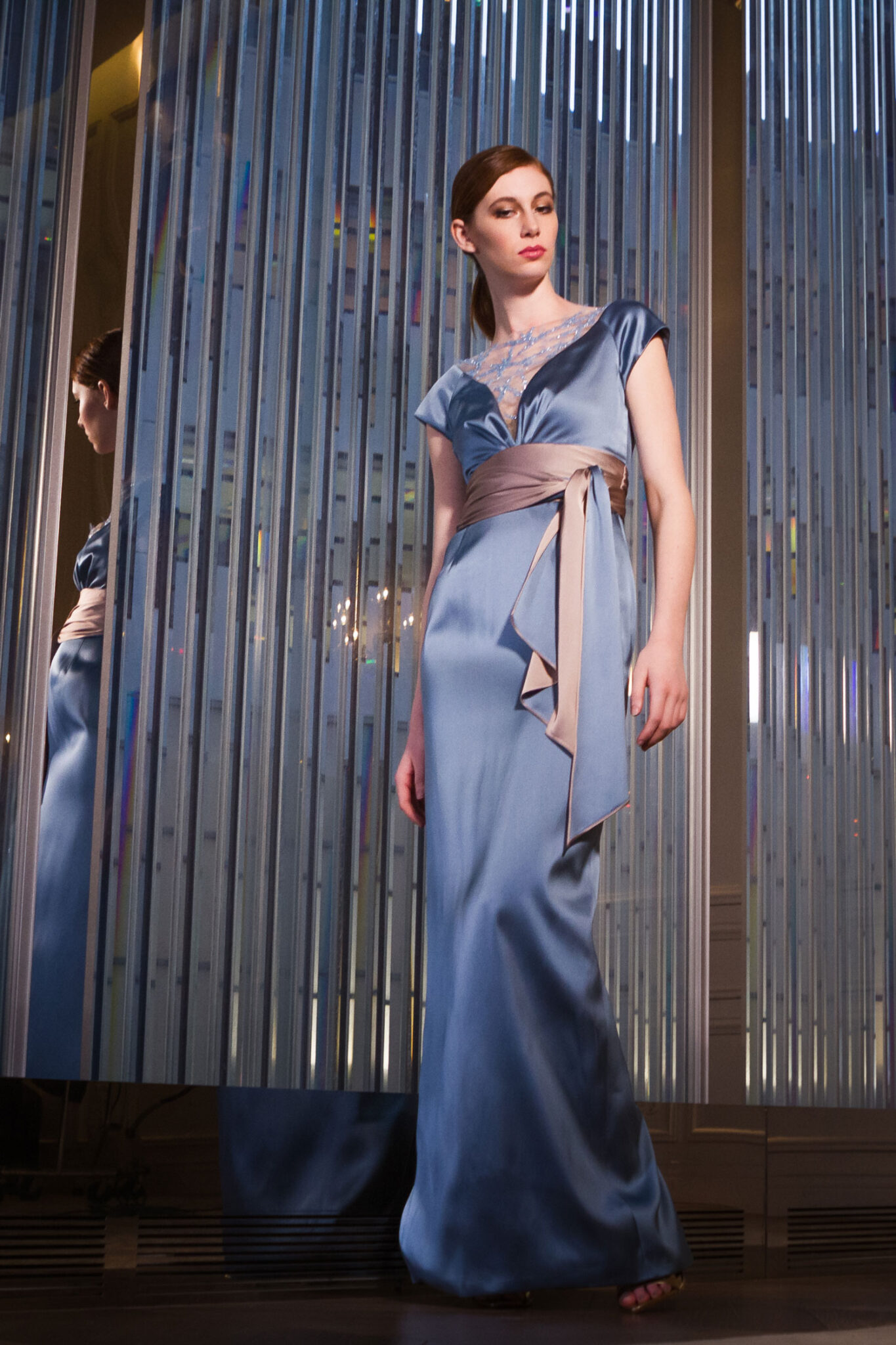 Promises Look 4 - Elegant blue satin babydoll dress - Verdin New York